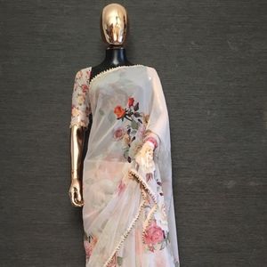 Pearl Border Chiffon Saree